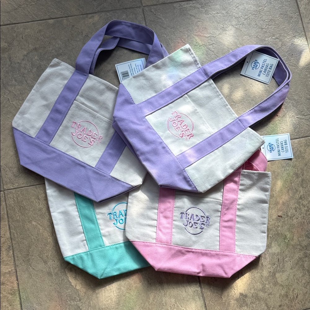 Canvas Tote Bag – 2 Lavender, 1 Pink, 1 Mint,